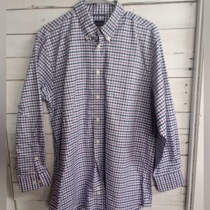 Dockers Battery Street Shirt Mens Large 16-16 1/2 Button Down Blue Purple White